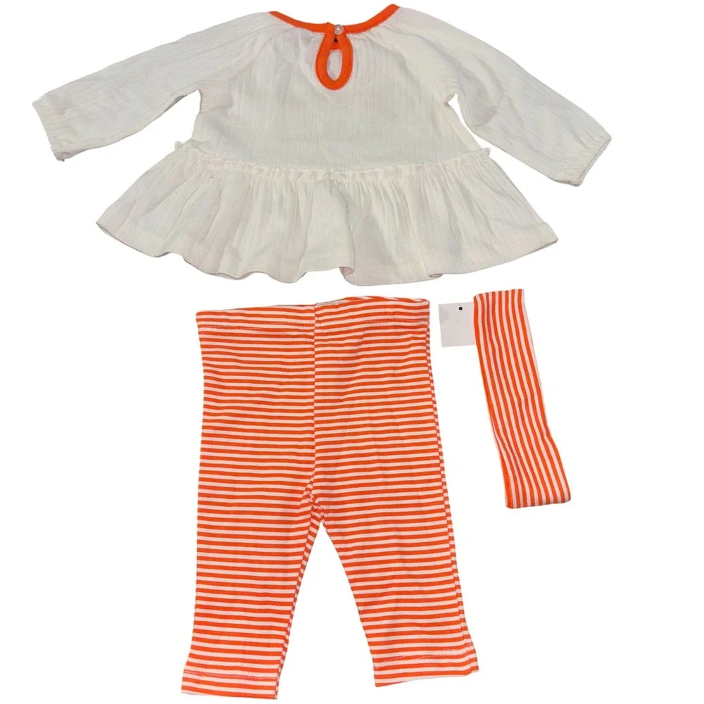 Little Me Baby Girl Halloween Outfit 3M 100% Cotton Candy Corn Leggings Headband